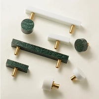 Brass Marble Crystal Stone Furniture Handles White Green Long Round Pulls Cupboard Dresser Drawer Cabinet Knobs-Letifly Lights and Decor