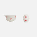Ceramic matcha set red bow pattern bowl with spout whisk holder tea cup glossy ceramic tea tools