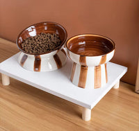 1pc minimalist style contrasting color striped high footed pet bowl ceramic cat bowl dog bowl anti knock-Letifly Lights and Decor