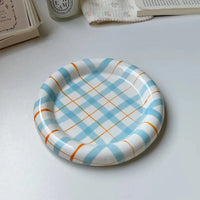 Gridline Ceramic Plates Glossy ceramic plates with thick rim in pink green blue purple modern tableware