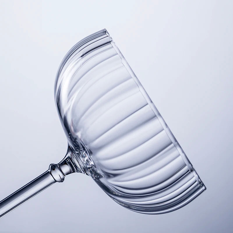 ribbed glass cocktail coupe handmade clear borosilicate stemware