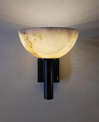 Modern wall light with marbled glass shade black and gold ambient lighting fixture