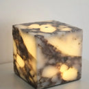 Stone cube lamp natural marble warm glow bedside modern decor light