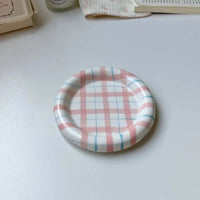 Gridline Ceramic Plates Glossy ceramic plates with thick rim in pink green blue purple modern tableware