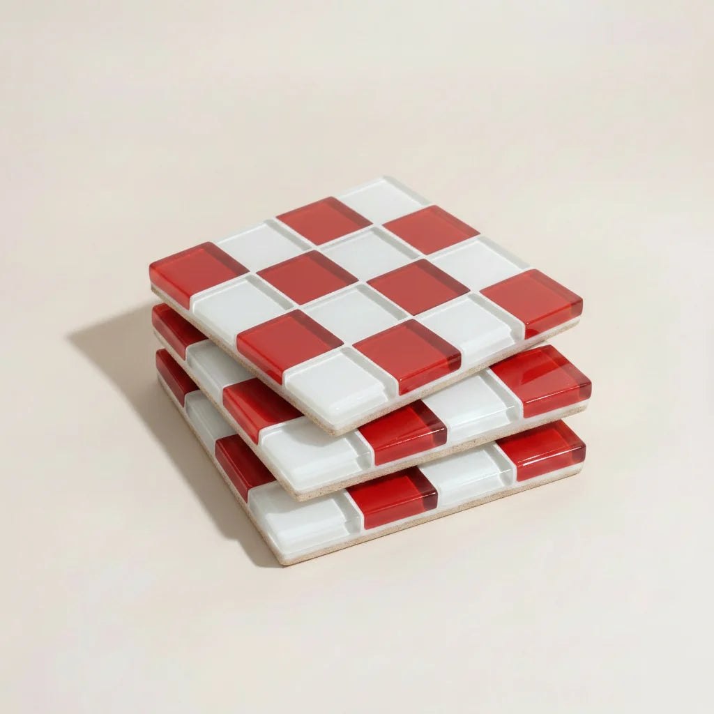 Pixel Checkered Tile Coasters