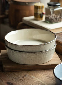 Ceramic salad bowl vintage textured glaze wide shallow durable rustic