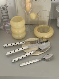 Korean Ins Vintage Polka Dot 304 Stainless Steel Tableware, Dessert Knife Fork Spoon Set for Steak, Pasta, Cake & Coffee-Letifly Lights and Decor