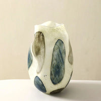 Glass vase cream green blue pebble pattern polished finish