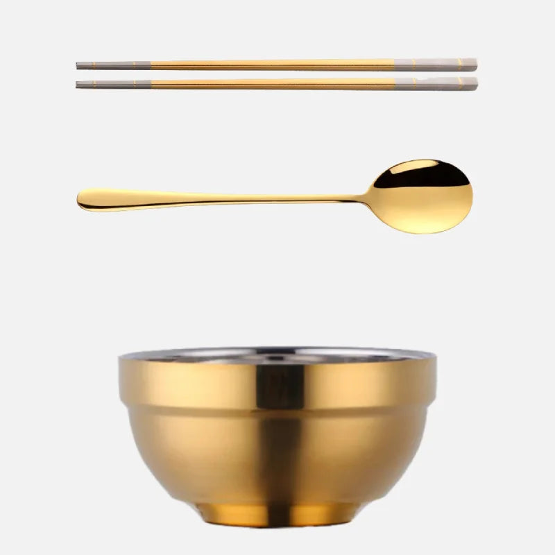 Small&Big Stainless Steel Chinese Rainbow Round Bowl Rice Soup Double Hot Insulation Container Noodle Bowl Kitchen Tableware-Letifly Lights and Decor