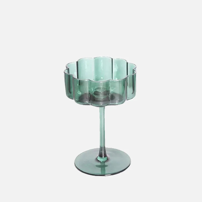 Wave Rim Glass Collection Colorful crystal glasses with wavy petal rim modern cocktail and wine glass 