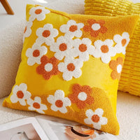 Floral embroidered cotton throw pillow cover daisy design cozy decorative cushion