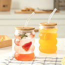 bubble glass cup bamboo lid straw borosilicate eco-friendly drinkware