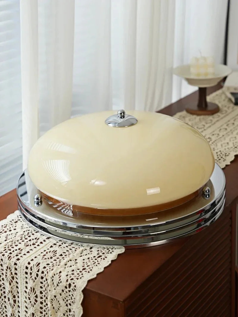 Ceiling light cream glass chrome Bauhaus French style retro flush mount ceiling lamp