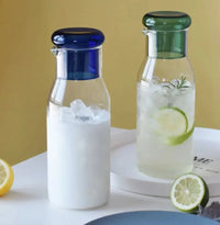 Glass carafe with cup lid modern water bottle minimalist infusion pitcher clear glass beverage container bedside carafe