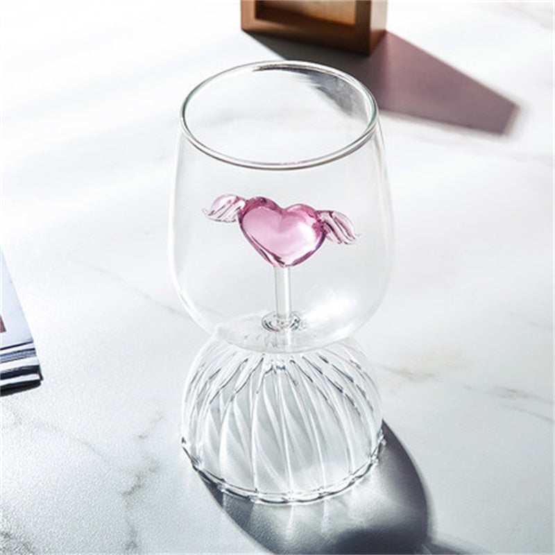 Pink Love Wings Glass Cup & Goblet