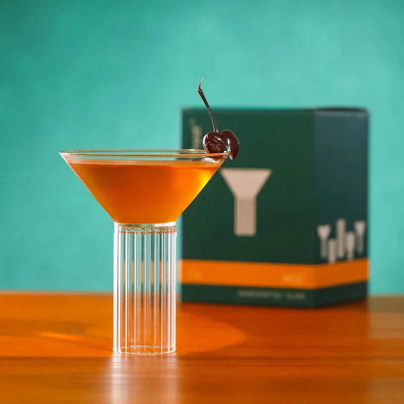Martini cocktail glass with ribbed stem clear barware