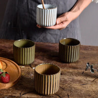 Ceramic ribbed retro tea cup hand-glazed Japanese style coffee wine mug