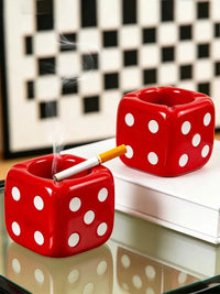 Glossy Red Square Dice Resin Ashtray Creative Cigarette Ash Container for Living Room Desk Bar Office Table Decor Accent-Letifly Lights and Decor