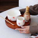 Ceramic matcha set red bow pattern bowl with spout whisk holder tea cup glossy ceramic tea tools