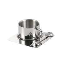 Stainless steel espresso cup and square saucer modern coffee tea set 3pc set with teaspoon