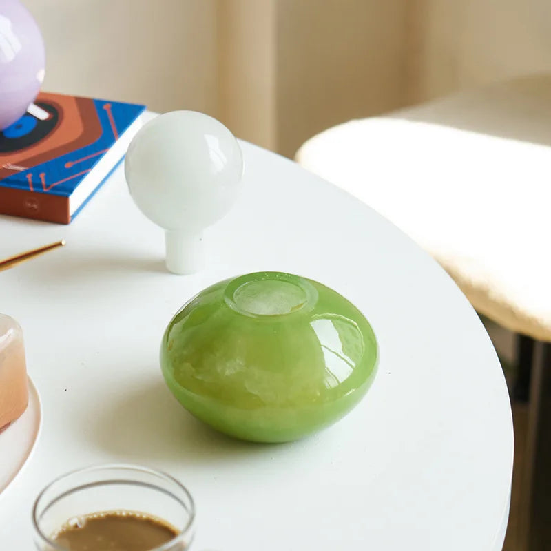 Pastel colored glass bud vase sealed lid sculptural aromatherapy flower diffuser container