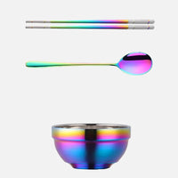 Small&Big Stainless Steel Chinese Rainbow Round Bowl Rice Soup Double Hot Insulation Container Noodle Bowl Kitchen Tableware-Letifly Lights and Decor