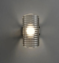 Modern ribbed glass wall lamp black finish ambient lighting half moon sconce contemporary interior