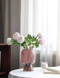 Sculpted Bloom Vase Colorful Glass Vase Hydroponics Plant Pots Table Decoration Flowers Arrangement Painted Artwork Floral Vase Room Aesthetic Decor