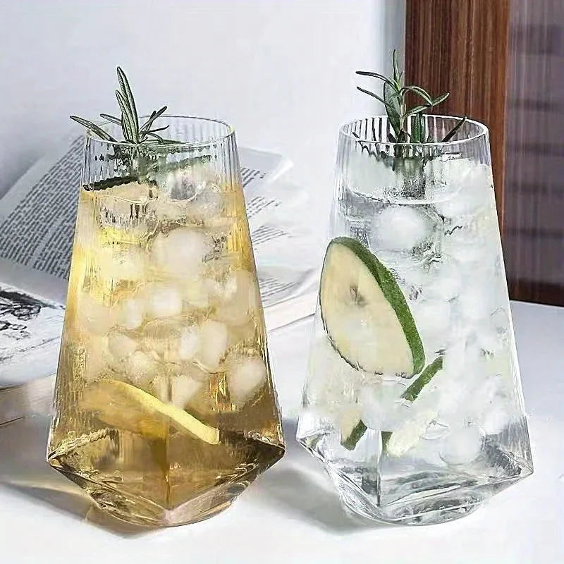 Highball drinking glass clear geometric modern faceted borosilicate vertical ripple texture