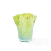 Glass vase gradient color wavy rim handblown ruffle edge pastel dotted accents