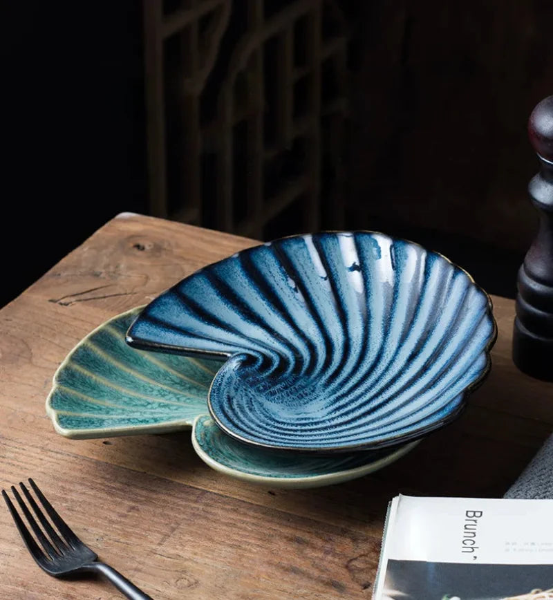 Ceramic shell plate kiln glaze ocean-inspired tableware