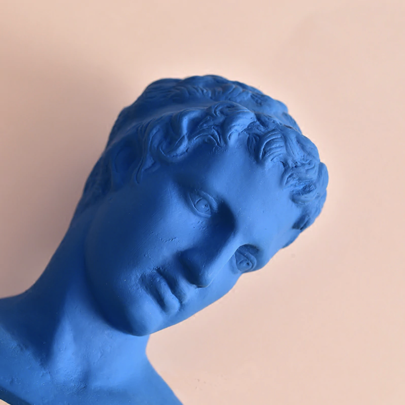 David's Head Blue Ceramic Statue
