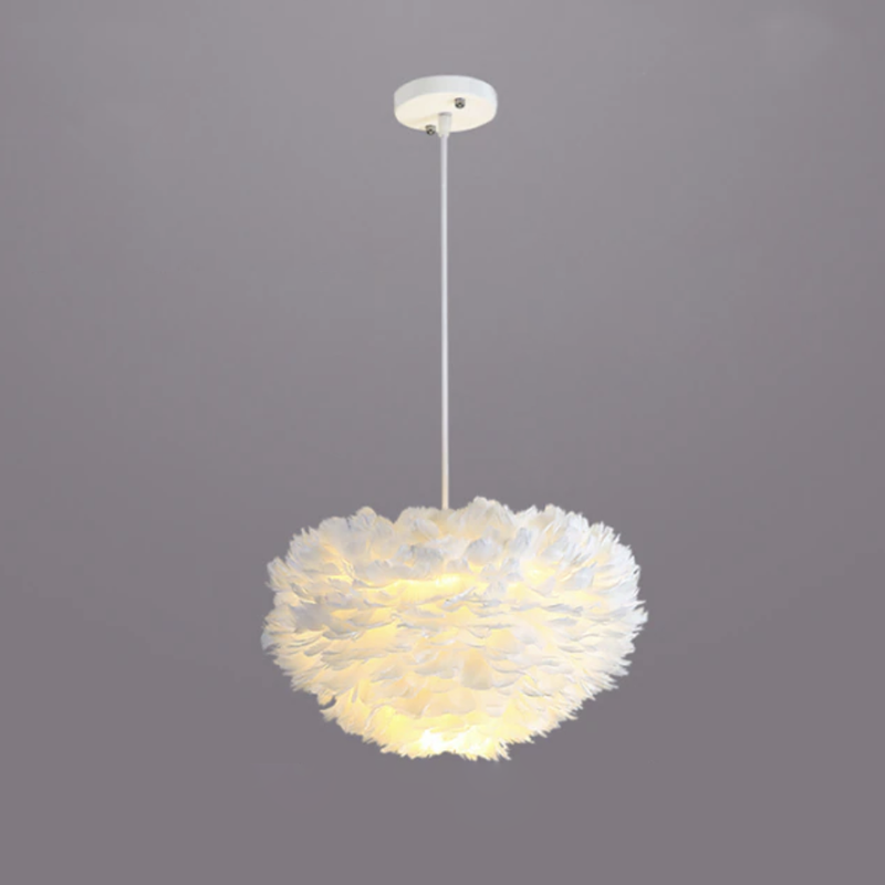 Artistic Home Decor Pendant Light with Feathers and LED Bulbs Ivory