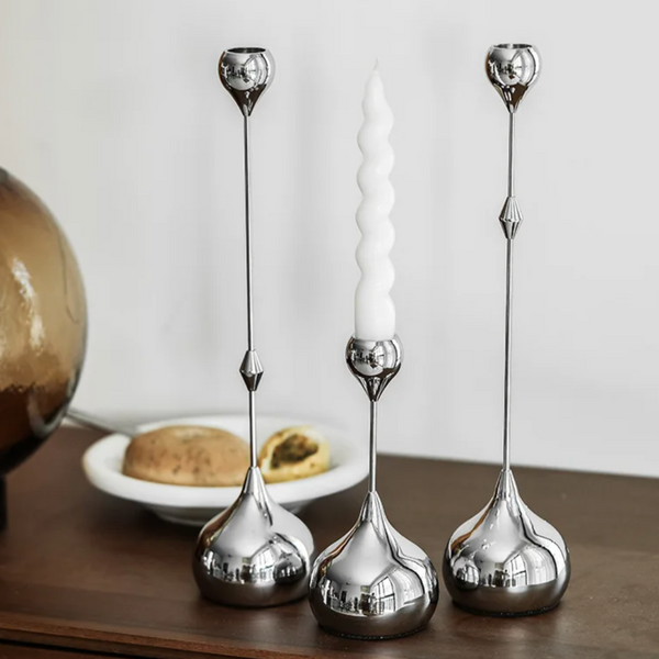Chrome Drop Dining Candle Holder Set