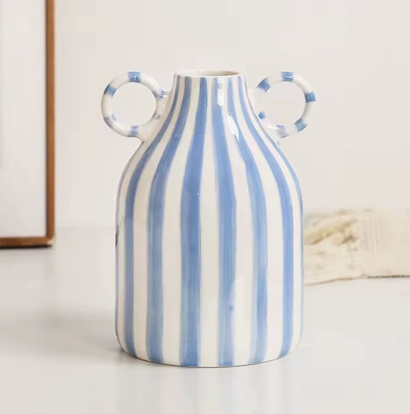 Vase Modern Striped Ceramic Flower Flower for Home Decor Large Floor Handmade Home Decorative for Living Room Office Wedding Gifts Ornament (Color : W : Flower Vases Decorative Ceramic Vase Modern Red and