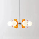 Retro glass globe chandelier with amber panels mid-century modern dining room light