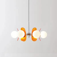 Retro glass globe chandelier with amber panels mid-century modern dining room light