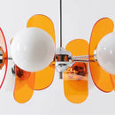 Retro glass globe chandelier with amber panels mid-century modern dining room light