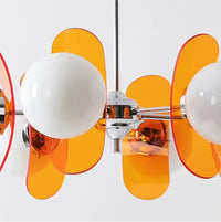 Retro glass globe chandelier with amber panels mid-century modern dining room light