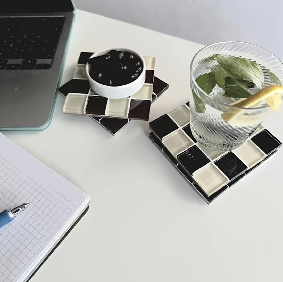 Pixel Checkered Tile Coasters