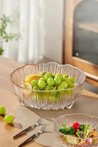 Clear ripple glass serving bowl scalloped edge fruit salad bowl modern decorative tableware