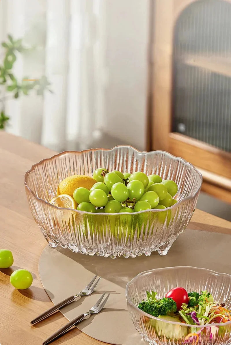 Clear ripple glass serving bowl scalloped edge fruit salad bowl modern decorative tableware