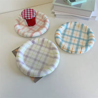 Gridline Ceramic Plates Glossy ceramic plates with thick rim in pink green blue purple modern tableware