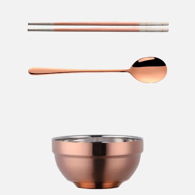 Small&Big Stainless Steel Chinese Rainbow Round Bowl Rice Soup Double Hot Insulation Container Noodle Bowl Kitchen Tableware-Letifly Lights and Decor