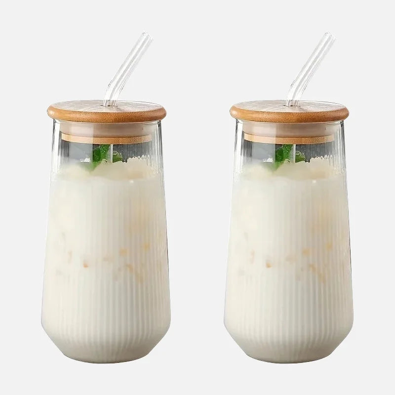 Fluted Clarity Tumbler Heat-resistant fluted glass tumbler with bamboo lid and glass straw