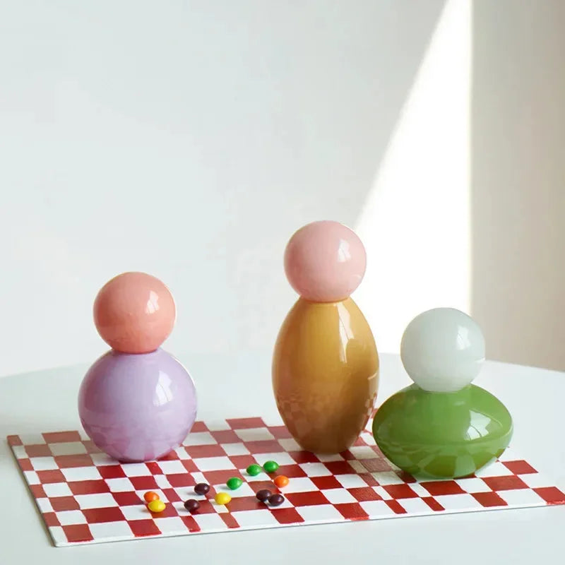 Pastel colored glass bud vase sealed lid sculptural aromatherapy flower diffuser container