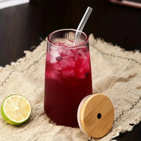 Fluted Clarity Tumbler Heat-resistant fluted glass tumbler with bamboo lid and glass straw