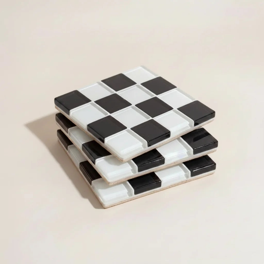 Pixel Checkered Tile Coasters