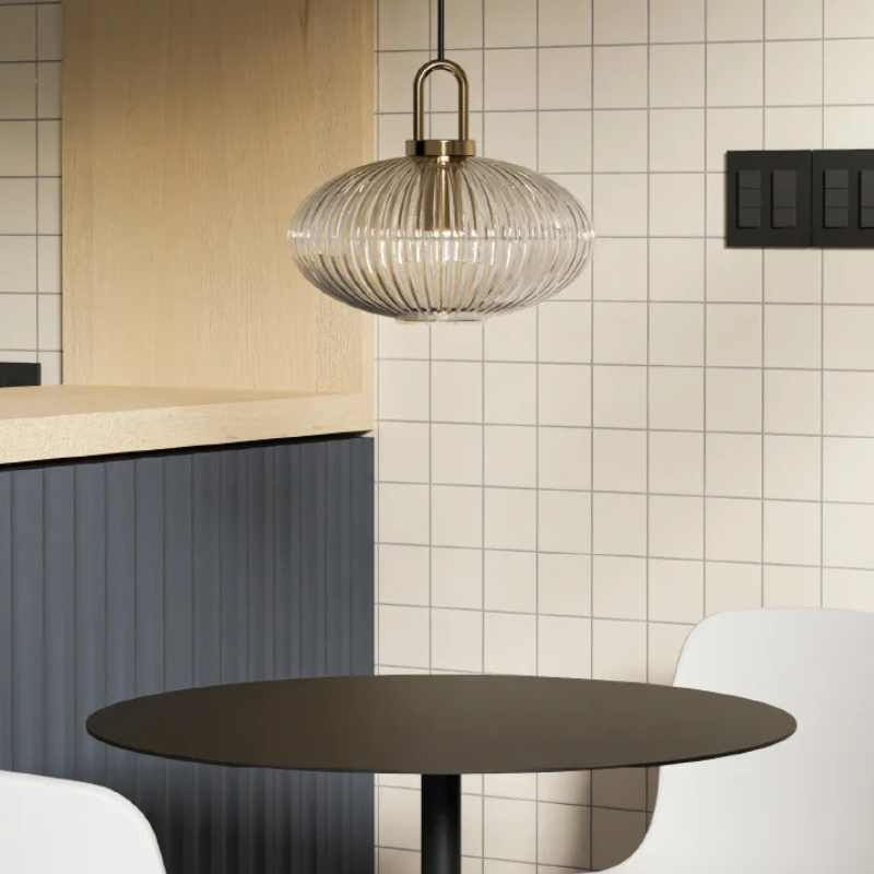 Clara Ridge Glass Pendant Lamps clear ribbed glass pendant lamp gold accent modern lighting for living room dining room bedroom