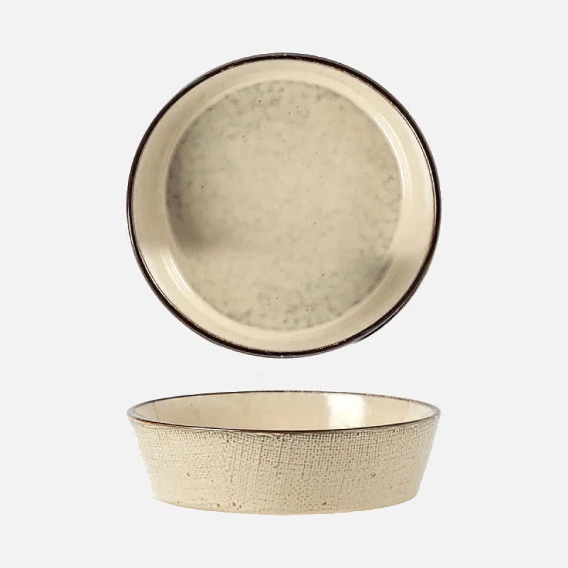 Ceramic salad bowl vintage textured glaze wide shallow durable rustic
